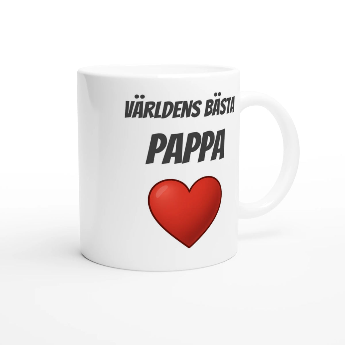 Helvit mugg med texten Världens bästa pappa och ett rött hjärta